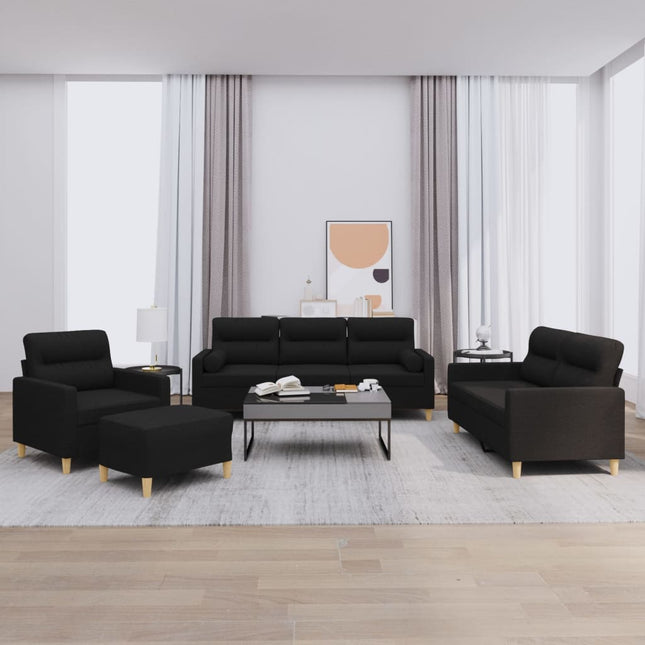 sofasæt 4 dele med puder stof sort