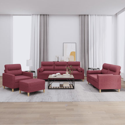 sofasæt 4 dele med puder stof vinrød