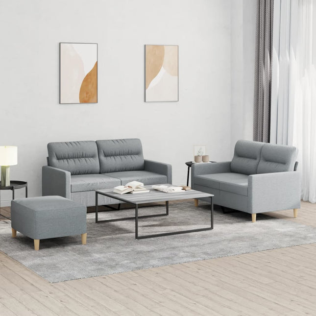 sofasæt 3 dele med hynder stof lysegrå