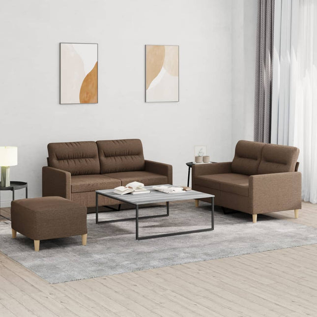 sofasæt 3 dele med hynder stof brun