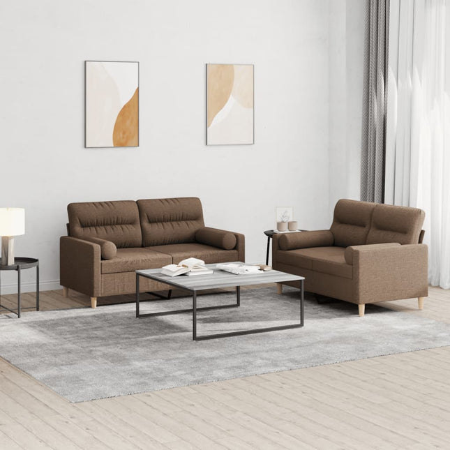 sofasæt 2 dele med puder stof brun