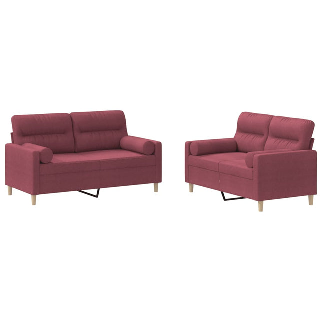 sofasæt 2 dele med puder stof vinrød