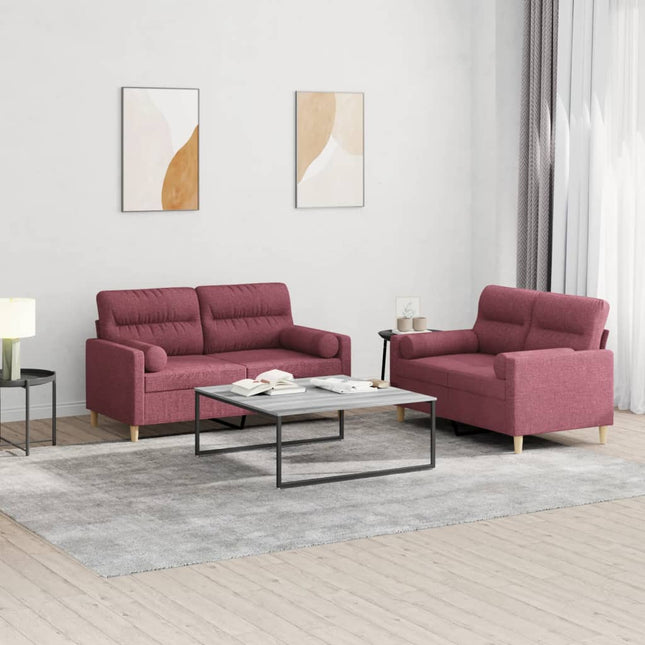 sofasæt 2 dele med puder stof vinrød