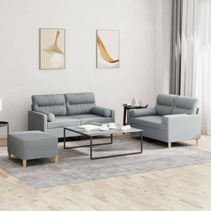 sofasæt 3 dele med puder stof lysegrå