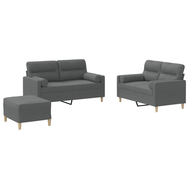sofasæt 3 dele med puder stof mørkegrå
