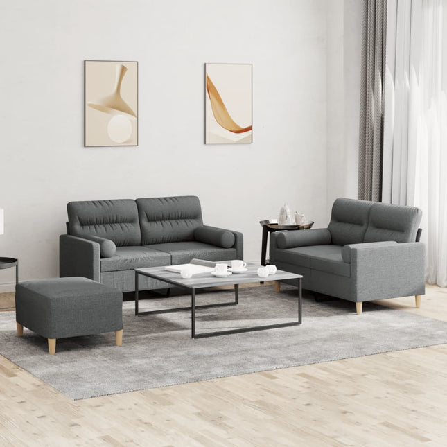 sofasæt 3 dele med puder stof mørkegrå