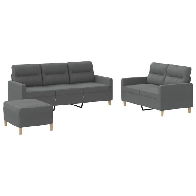 sofasæt 3 dele med hynder stof mørkegrå