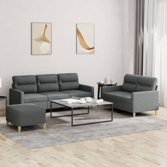 sofasæt 3 dele med hynder stof mørkegrå