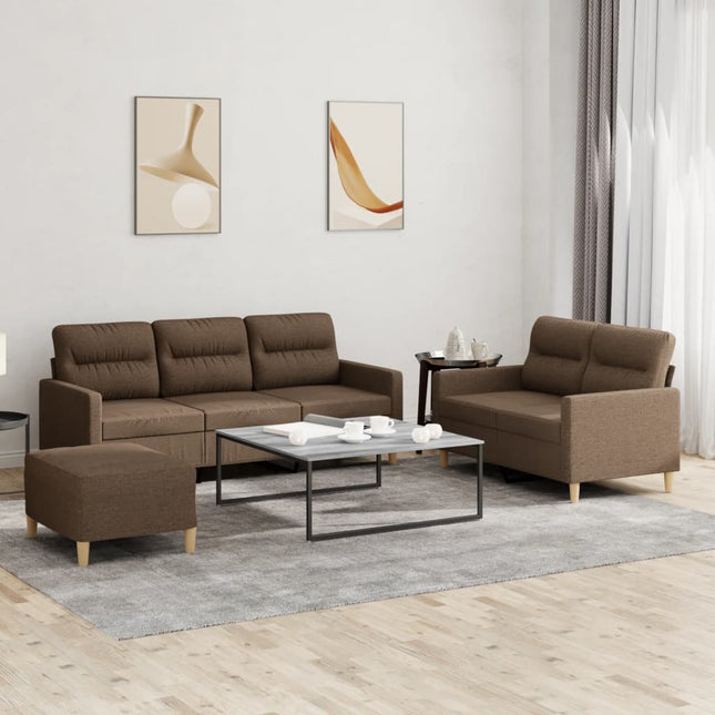 sofasæt 3 dele med hynder stof brun