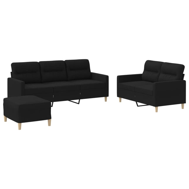 sofasæt 3 dele med hynder stof sort