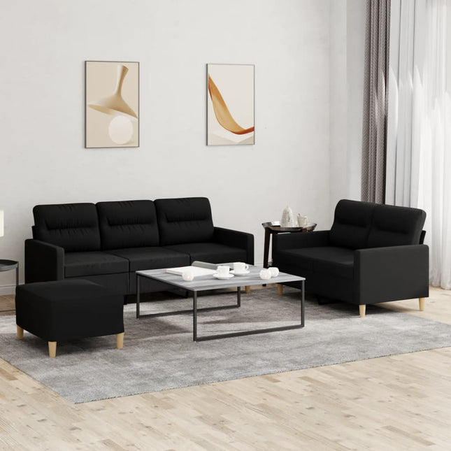 sofasæt 3 dele med hynder stof sort