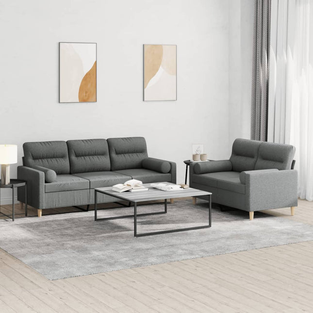 sofasæt 2 dele med puder stof mørkegrå