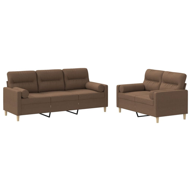 sofasæt 2 dele med puder stof brun