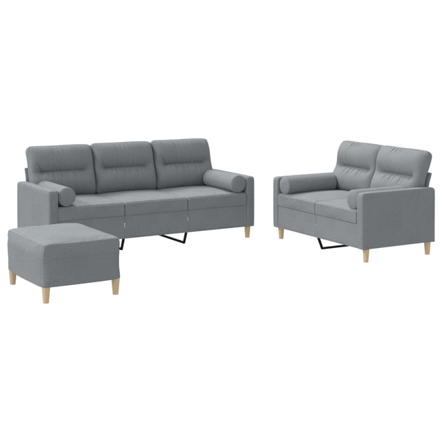 sofasæt 3 dele med puder stof lysegrå