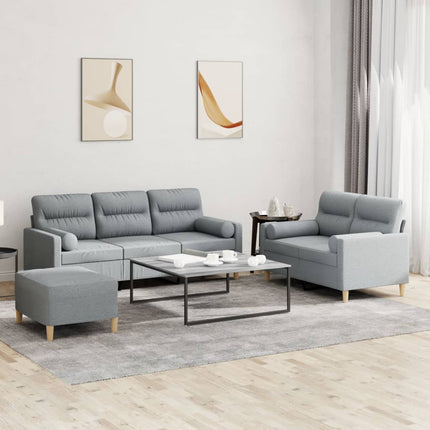 sofasæt 3 dele med puder stof lysegrå