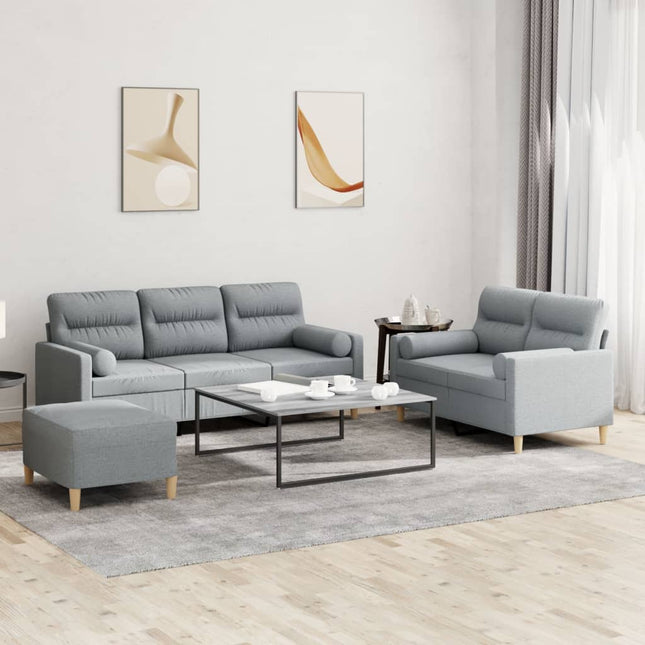sofasæt 3 dele med puder stof lysegrå