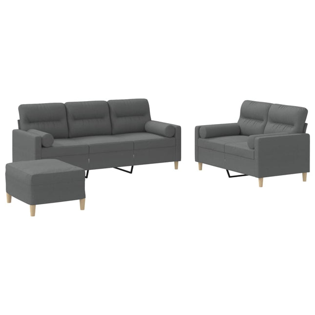 sofasæt 3 dele med puder stof mørkegrå