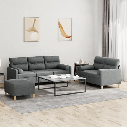 sofasæt 3 dele med puder stof mørkegrå