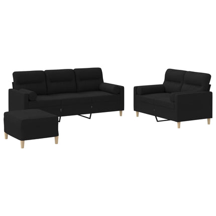 sofasæt 3 dele med puder stof sort