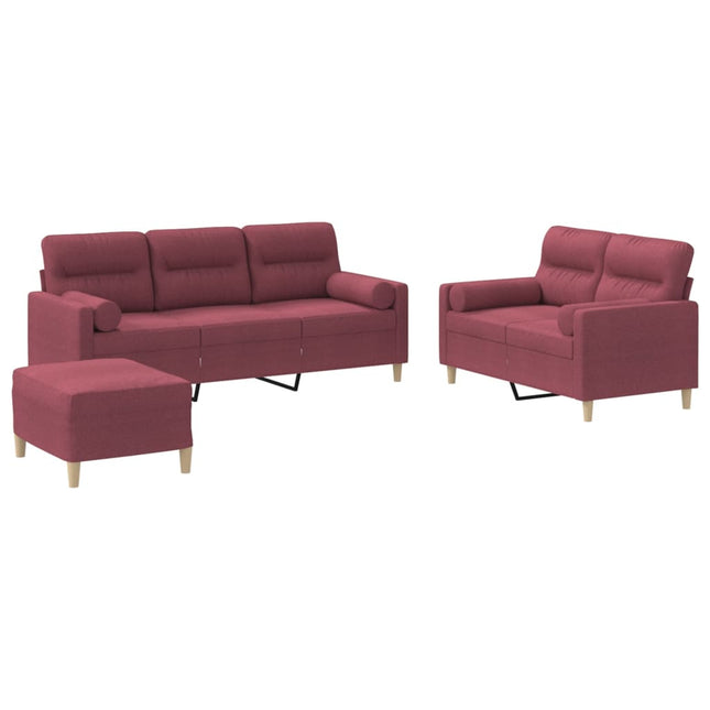 sofasæt 3 dele med puder stof vinrød
