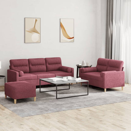 sofasæt 3 dele med puder stof vinrød