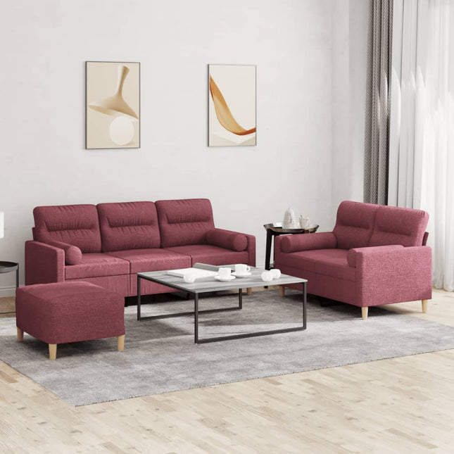 sofasæt 3 dele med puder stof vinrød