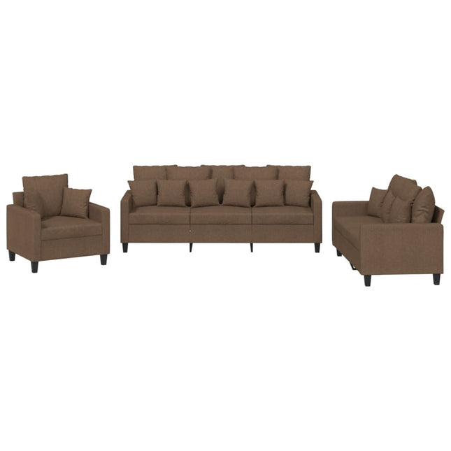 sofasæt 3 dele med puder stof brun