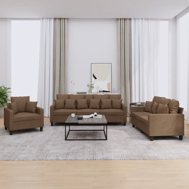sofasæt 3 dele med puder stof brun