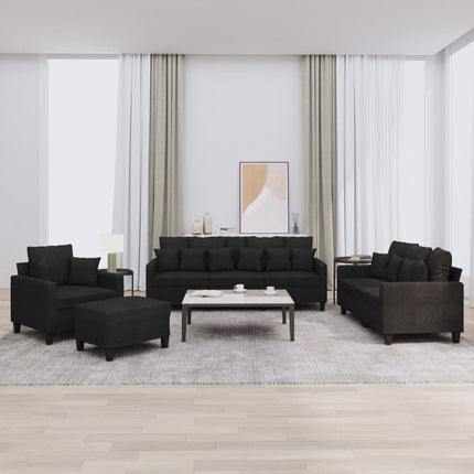 sofasæt 4 dele med puder stof sort