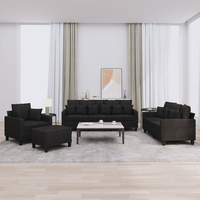 sofasæt 4 dele med puder stof sort