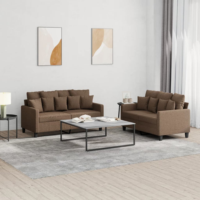 sofasæt 2 dele med hynder stof brun