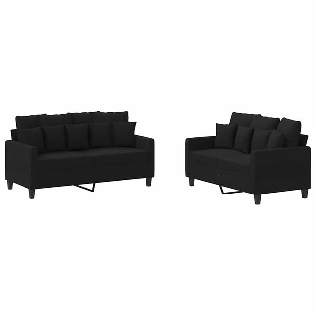sofasæt 2 dele med hynder stof sort