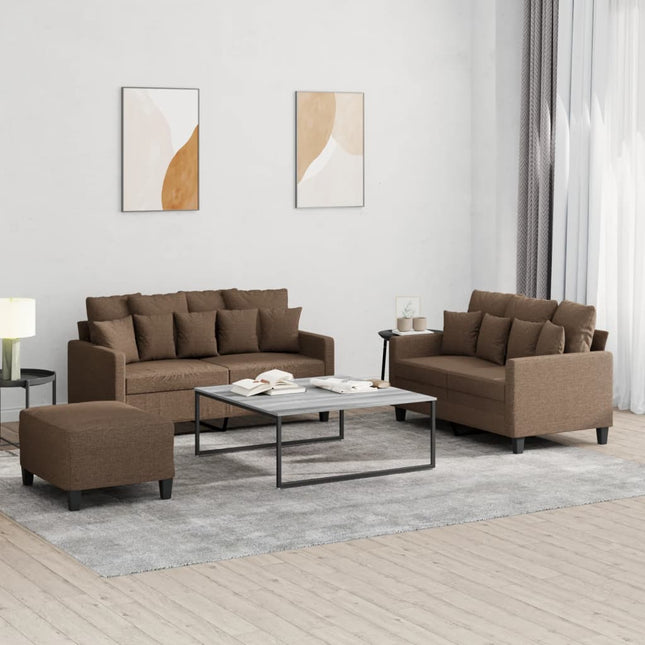 sofasæt 3 dele med hynder stof brun
