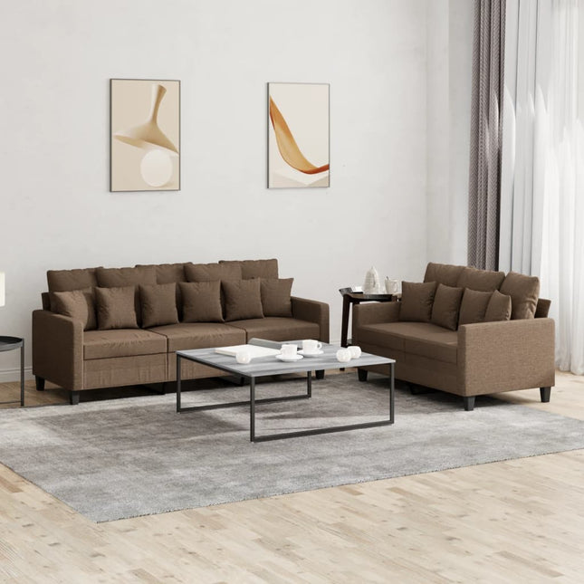 sofasæt 2 dele med hynder stof brun