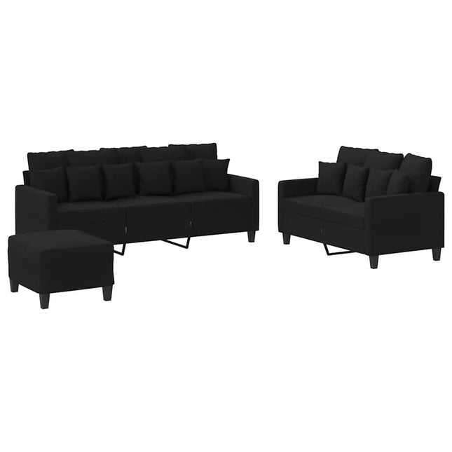 sofasæt 3 dele med hynder stof sort