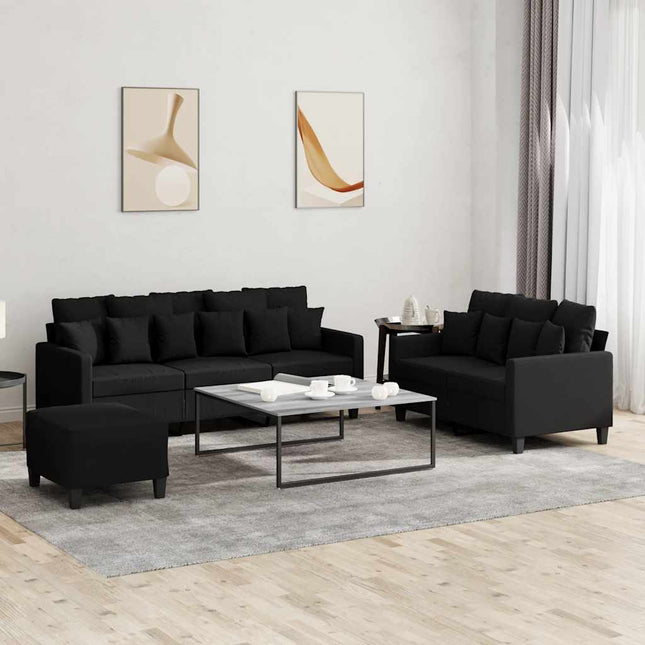sofasæt 3 dele med hynder stof sort