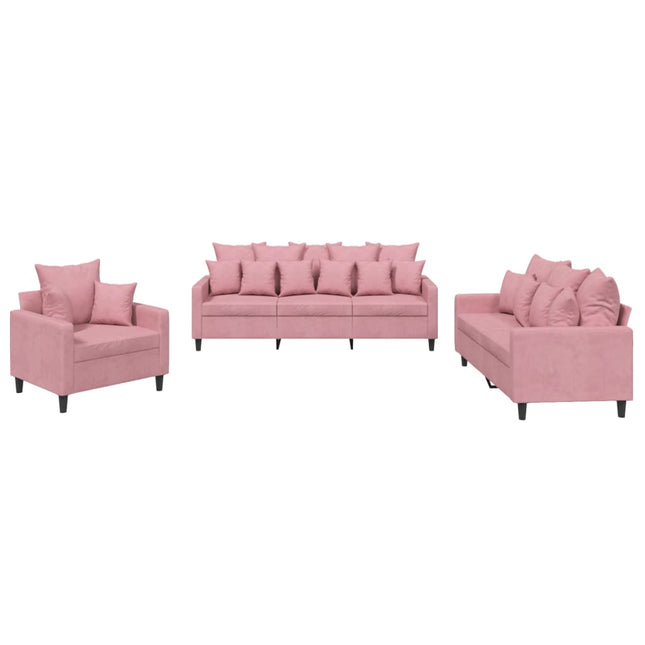 sofasæt 3 dele med hynder velour lyserød