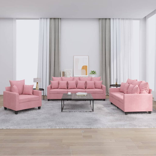 sofasæt 3 dele med hynder velour lyserød