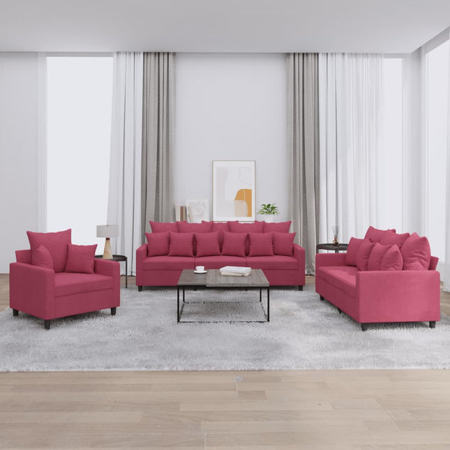 sofasæt 2 dele med hynder velour vinrød