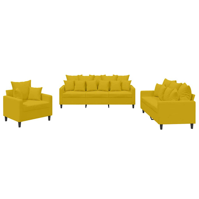 sofasæt 3 dele med hynder velour gul
