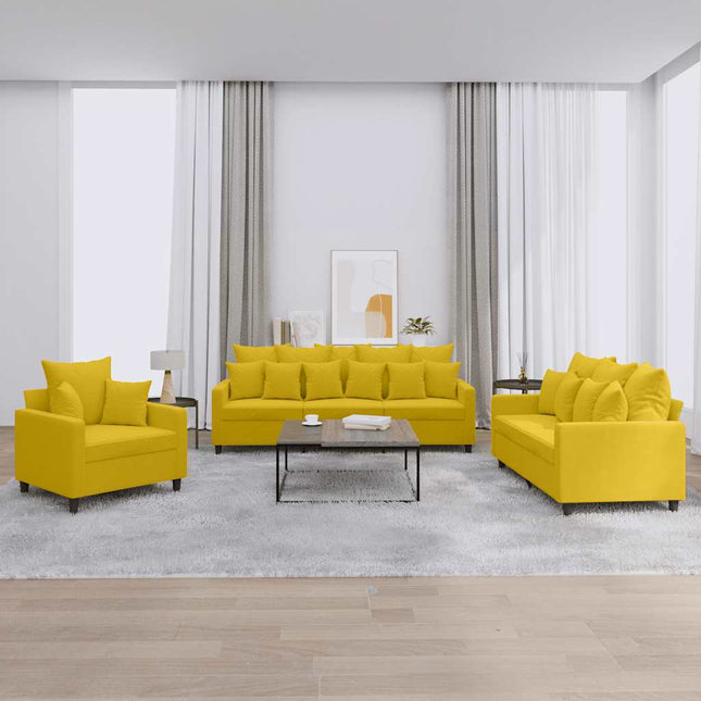 sofasæt 3 dele med hynder velour gul