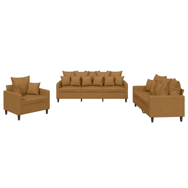 sofasæt 3 dele med hynder velour brun
