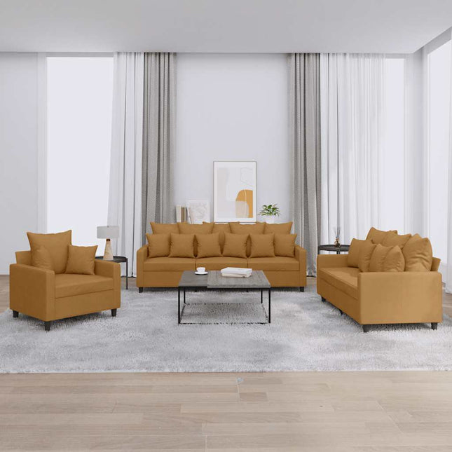 sofasæt 3 dele med hynder velour brun