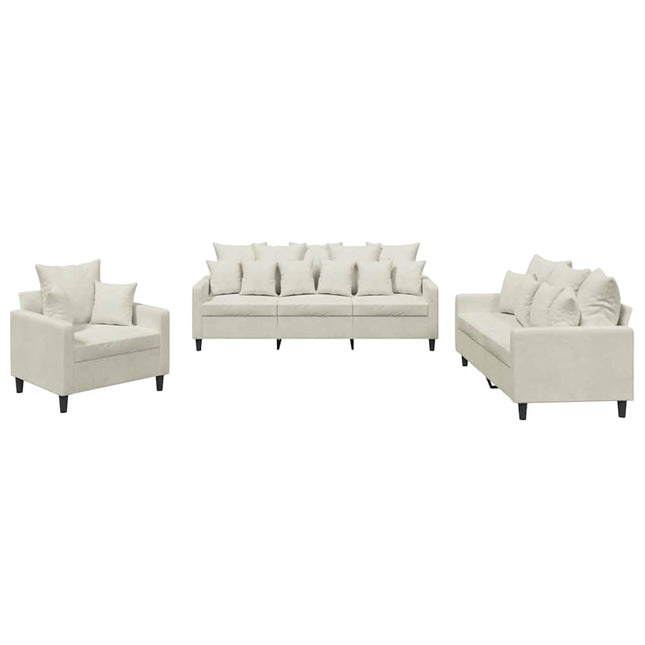 sofasæt 3 dele med hynder velour cremefarvet