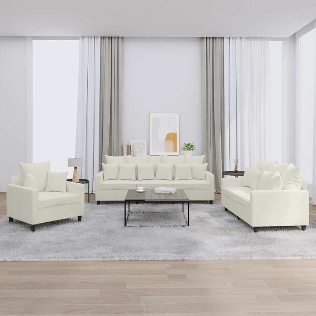 sofasæt 3 dele med hynder velour cremefarvet