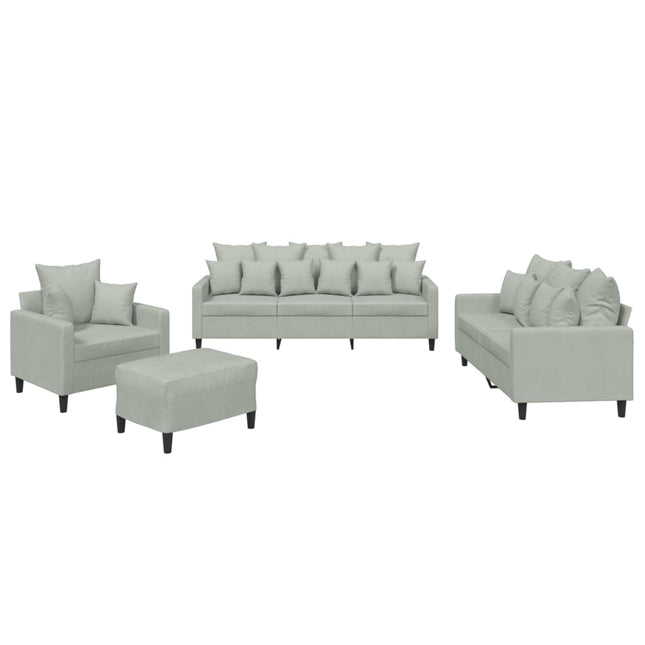 sofasæt 4 dele med hynder velour lysegrå