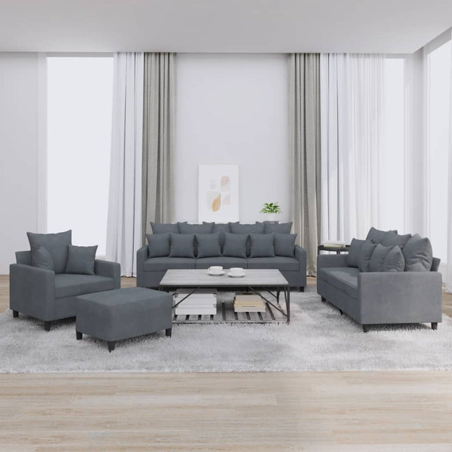 sofasæt 4 dele med hynder velour mørkegrå