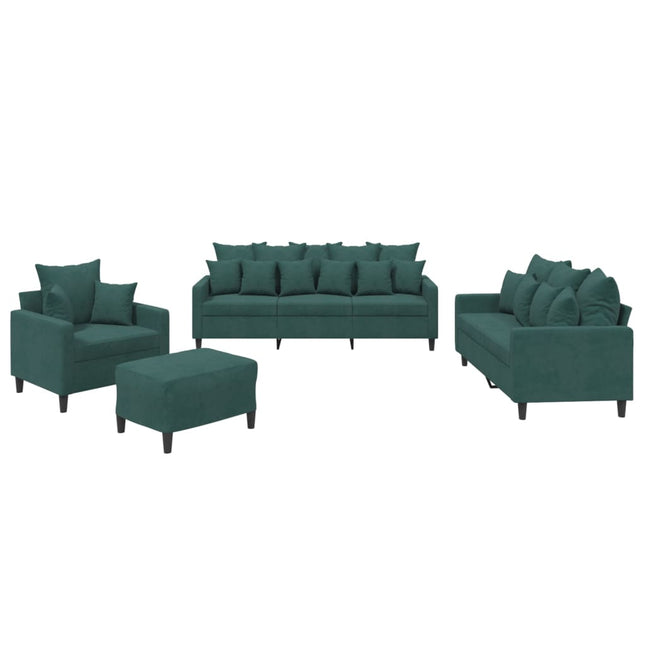 sofasæt 4 dele med hynder velour mørkegrøn