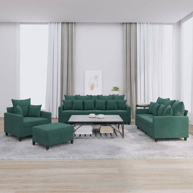 sofasæt 4 dele med hynder velour mørkegrøn