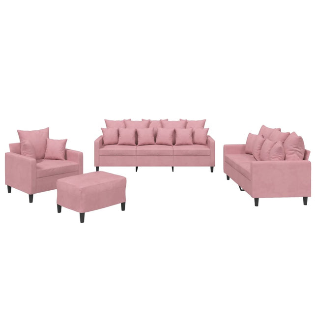 sofasæt 4 dele med hynder velour lyserød